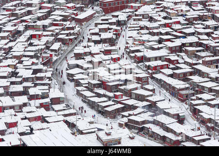 Wuming Buddhist College Schnee der Provinc Seda County, Sichuan, China Stockfoto