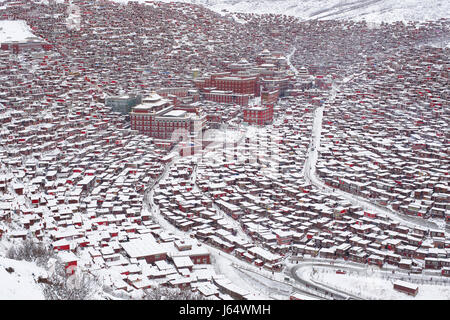 Wuming Buddhist College Schnee der Provinc Seda County, Sichuan, China Stockfoto