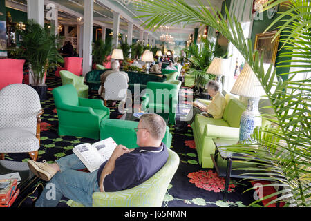 Mackinac Island Michigan, Historic State Parks Park Mackinaw, Straits of, Lake Huron, Grand, Hotel, erbaut 1887, viktorianisch, Wohnzimmer, Lobby, Sitzbereich, Stühle, ma Stockfoto