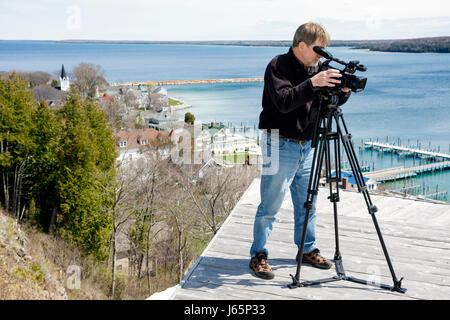 Mackinac Island Michigan, Historic State Parks Park Mackinaw, Straits of, Lake Huron, Fort Mackinac, Videofilmer, Erwachsene Erwachsene Männer, Männer, Kamera, digital, Stockfoto