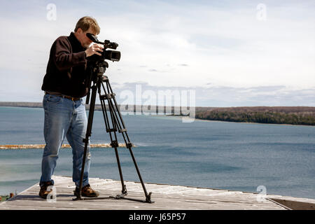 Mackinac Island Michigan, Historic State Parks Park Mackinaw, Straits of, Lake Huron, Fort Mackinac, Videofilmer, Erwachsene Erwachsene Männer, Männer, Kamera, digital, Stockfoto