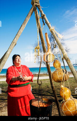 Michigan, MI, mich, Upper Midwest, Mackinaw City, Mackinac Historic State Parks Park, Straße von Mackinac, Lake Huron, Fort, Colonial Michilimackinac, Odawa Nat Stockfoto