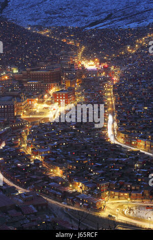 Wuming Buddhist College Nacht der Provinc Seda County, Sichuan, China Stockfoto