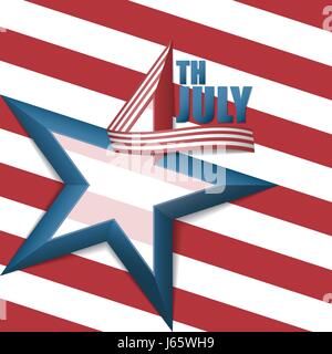 4. Juli, dem amerikanischen Unabhängigkeitstag, Hintergrund in drei dimensionale Nummer vier Design mit blauen fünf-Punkte-Stern, Band weiße und roten Streifen Stock Vektor