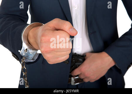 Nahaufnahme Foto einer gefesselten Hand mit einer Pistole Stockfoto