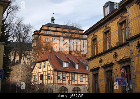 alte Stadt Häuser Thüringen Schloss Burg Würmer Auge Häuser Hill Sehenswürdigkeiten Altstadt Stockfoto