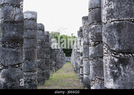 Spalten in den Tempel der tausend Krieger in Chichen Itza Ruinen, Maya-Zivilisation, Mexiko Stockfoto