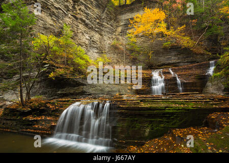 Buttermilk Creek Wasserfall entlang der Buttermilk Creek Schlucht in der Nähe von Ithaca, New York im Herbst. USA Stockfoto
