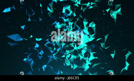 abstrakte geometrische blauer Hintergrund mit beweglichen Linien und Punkte. 3D-Rendering Stockfoto