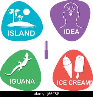 Niedliche Alphabet in Vektor. Ich Brief für Insel, Idee, Leguan und Eis. Stock Vektor