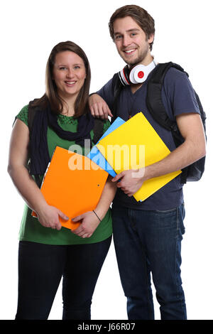 Student paar junge Frau Mann Menschen isoliert auf weißem Hintergrund Stockfoto