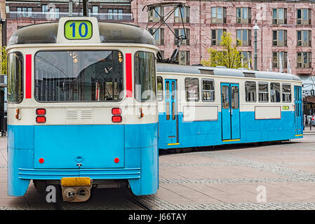 Eines der ikonischen Straßenbahnen von Göteborg in Schweden. Stockfoto