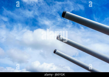 Kanone Röhren das Museum Schlachtschiff USS MIssouri in Pearl Harbor, Hawaii Stockfoto