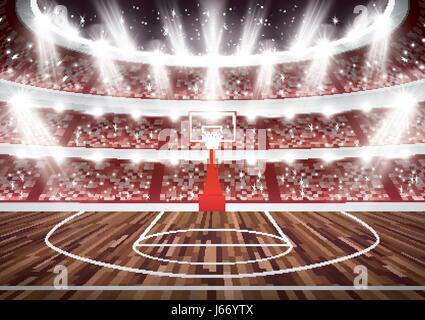 Basketballfeld mit Reifen und Scheinwerfer. Vektor-Illustration. Stock Vektor