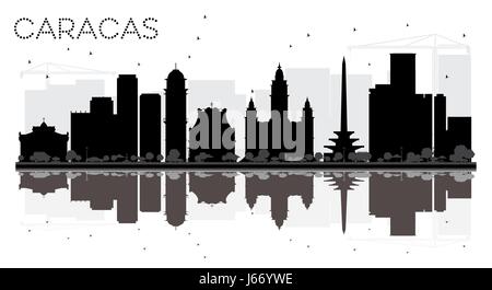 Caracas Skyline der Stadt schwarze und weiße Silhouette mit Reflexionen. Vector Illustration. einfache flache Konzept für Tourismus Präsentation, Banner, Plakat Stock Vektor