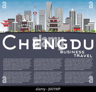 Chengdu Skyline mit grauen Gebäude, blauer Himmel und Kopieren. Vector Illustration. Business Travel und Tourismus Konzept mit moderner Architektur. Stock Vektor