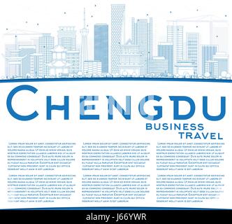 Umriss Chengdu mit blauen Gebäuden und textfreiraum Skyline. Vektor-Illustration. Geschäftsreisen und Tourismus-Konzept mit moderner Architektur. Stock Vektor