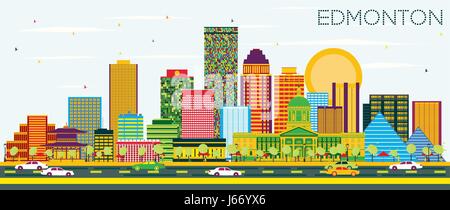 Edmonton Skyline mit Farbe Gebäude und blauer Himmel. Vector Illustration. Business Travel und Tourismus Konzept mit modernen Gebäuden. Stock Vektor