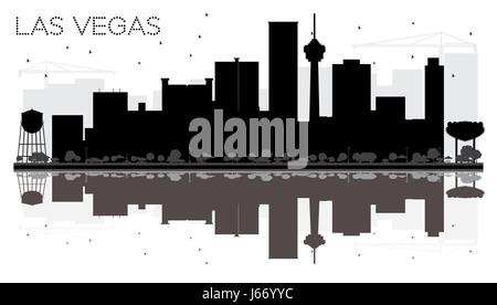 Las Vegas Skyline der Stadt schwarze und weiße Silhouette mit Reflexionen. Vector Illustration. einfache flache Konzept für Tourismus Präsentation, Banner, Plakat Stock Vektor