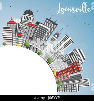 Louisville Skyline mit grauen Gebäude, blauer Himmel und Kopieren. Vector Illustration. Business Travel und Tourismus Konzept mit moderner Architektur. Stock Vektor