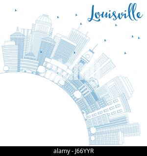 Umriss Louisville mit blauen Gebäuden und textfreiraum Skyline. Vektor-Illustration. Geschäftsreisen und Tourismus-Konzept mit moderner Architektur. Stock Vektor