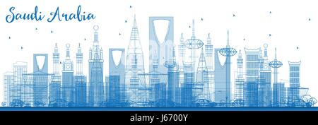 Umriss Saudi Arabien Skyline mit blauen Wahrzeichen. Vektor-Illustration. Geschäftsreisen und Tourismus-Konzept. Stock Vektor