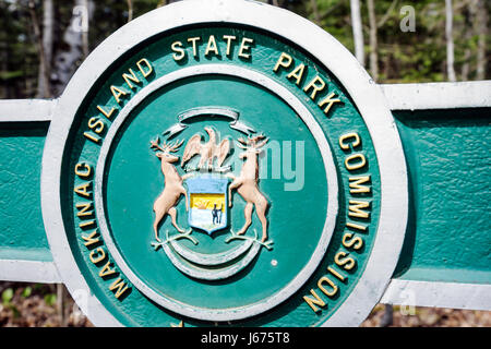 Michigan Mackinaw City, Mackinac Island State Historic Parks Park, historischer Mill Creek Discovery Park, kommissionssiegel, Logo, MI090510113 Stockfoto