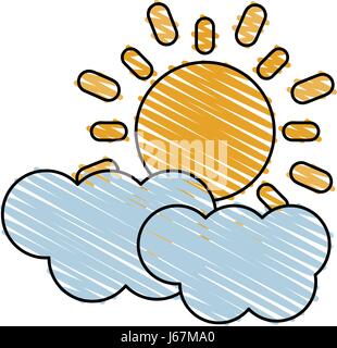 Wachsmalstift Streifen Cartoon Sonne und Wolke Wetter Farbsymbol Stock Vektor