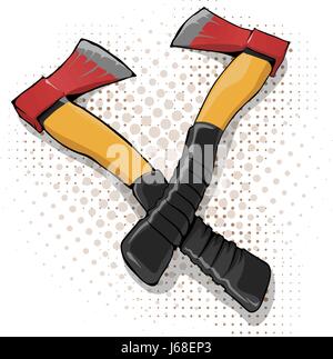 Cartoon-Axt-Symbol mit gelben Griff. Stock Vektor