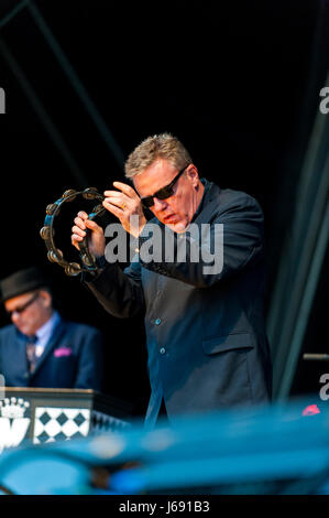 Wirral, UK. 19. Mai 2017.  Suggs führt mit seiner legendären Band Madness, Wirral Live, ein riesiger 3-Tages-Konzert in Prenton Park, Wirral.  Das Konzert wird durch Wahnsinn am Freitag, The Libertines am Samstag und kleiner Mix am Sonntag Headliner sein.  Unterstützende Künstler sind Gerichte, die Rhythmus-Methode, The Farm, The Humingbirds, The Coral, Anton Powers, Bronnie, Mic Lowry und Conor Maynard. © Paul Warburton Stockfoto