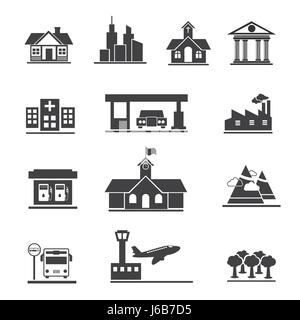 Vektor-Icons Set dieser Orte und Lage. Stock Vektor
