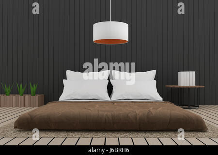 Moderne Schlafzimmer Inneren Loft in 3D Bild rendern Stockfoto
