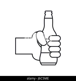 Hand, die eine Bier Flasche Symbol, Umriss-Stil Stock Vektor