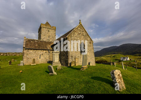 St.Clement Kirche am Rodel am Abend. Harris und Lewis Island, äußeren Hebriden, Highlands, Schottland, Vereinigtes Königreich Stockfoto