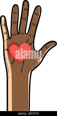 schöne Hand mit Herz in der Handfläche Stock Vektor