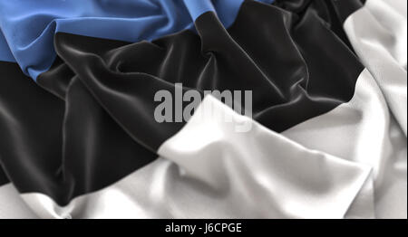 Estland Flagge zerzaust wunderschön winken Nahaufnahme Makroaufnahme Stockfoto