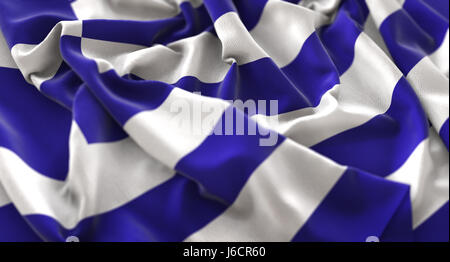 Griechenland Flagge zerzaust wunderschön winken Nahaufnahme Makroaufnahme Stockfoto