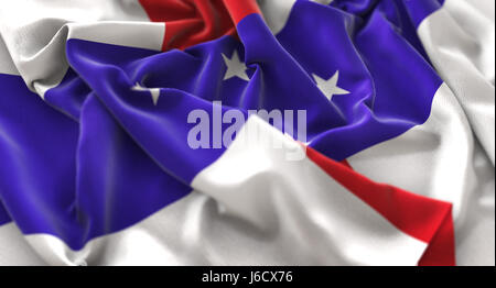 Flagge der niederländischen Antillen zerzaust wunderschön winken Nahaufnahme Makroaufnahme Stockfoto