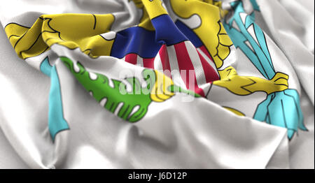 Flagge der Vereinigten Staaten Jungferninseln zerzaust wunderschön winken Nahaufnahme Makroaufnahme Stockfoto