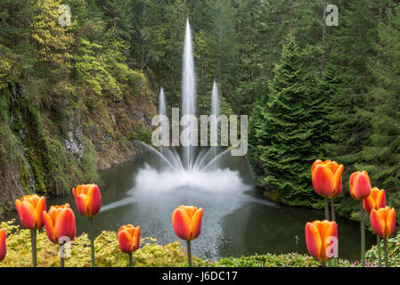 Brunnen in den Butchart Gardens in Victoria, Kanada Stockfoto