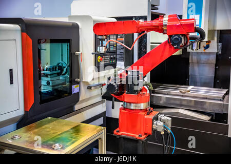 Robotic Arm Produktionslinien moderne industrielle Technologie. Stockfoto