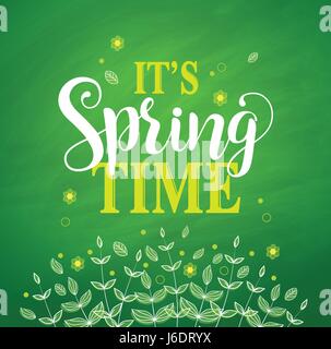Frühling Vektor-Banner-Design in strukturierten grünen Hintergrund mit Pflanzen und Blumen-Elementen. Vektor-Illustration. Stock Vektor
