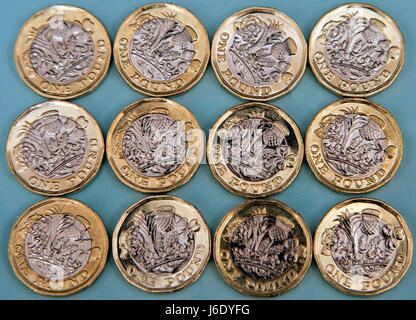 Neuen mehrseitige ein Pfund-Münzen, London Stockfoto