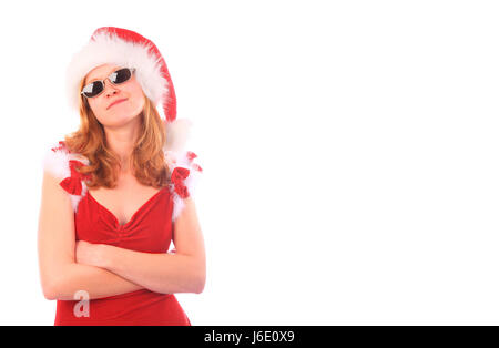 Dame mit einem weiblichen Blick Blick Blick spähen Blick auf kühlen Weihnachten sehen Stockfoto