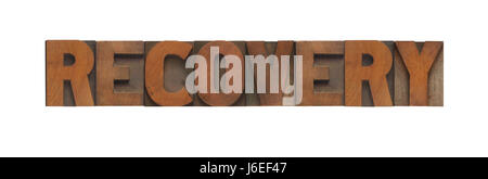 Modell bauen Holz Buchstaben Wort Buchdruck Comeback Erholung Wirtschaft Stockfoto