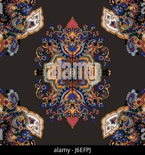 Nahtlose abstrakte geometrische Paisleymuster mit stilisierten Lotusblüten. Traditionelle orientalische ethnischen Ornament auf beigen Hintergrund. Textil-Design. Stock Vektor