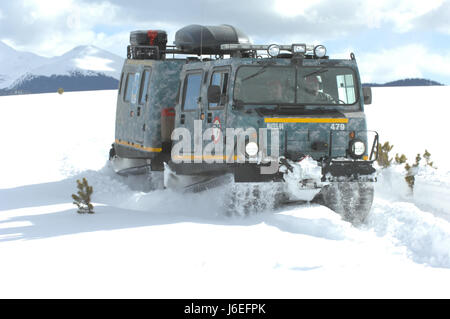 Eine M973A1 kleine Einheit Begleitfahrzeug, aka SUSV, gekleidet in Notleuchten und digital Tarnung Krallen seinen Weg durch den Schnee am Taylor Park Stausee in der Nähe von Gunnison, Colorado, 15. März 2010. SUSV, die fast jedem Gelände durchqueren kann, ist das primäre Fahrzeug von der Colorado Army National Guard Schnee Response Team verwendet. Diese relativ unbekannte Ressource kann von der SRT verwendet werden, zur Unterstützung von staatlichen und lokalen Rettungsteams während fast jede Art von Katastrophe, Staat Notfall oder Suche und Rettung. (US Army National Guard Foto von Spc. Joseph K. VonNida, Colorado National Guard) Stockfoto