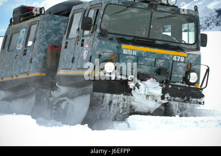 Eine M973A1 kleine Einheit Begleitfahrzeug, aka SUSV, gekleidet in Notleuchten und digital Tarnung Krallen seinen Weg durch den Schnee am Taylor Park Stausee in der Nähe von Gunnison, Colorado, 15. März 2010. SUSV, die fast jedem Gelände durchqueren kann, ist das primäre Fahrzeug von der Colorado Army National Guard Schnee Response Team verwendet. Diese relativ unbekannte Ressource kann von der SRT verwendet werden, zur Unterstützung von staatlichen und lokalen Rettungsteams während fast jede Art von Katastrophe, Staat Notfall oder Suche und Rettung. (US Army National Guard Foto von Spc. Joseph K. VonNida, Colorado National Guard) Stockfoto