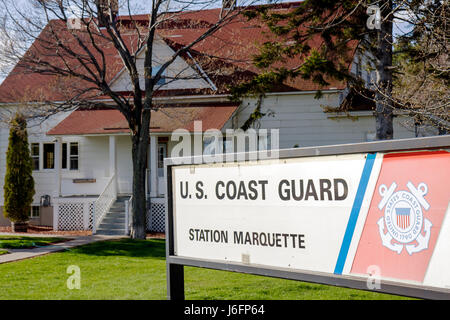 Marquette Michigan Upper Peninsula AUF Lake Superior, Lakeshore Boulevard, US Coast Guard Station, Great Lakes, Schilder, Schild, Siegel, Seerechtsvollstreckung, MI Stockfoto