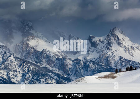 Einem schweren Wintersturm Umstieg die Teton Mountains und Jackson Hole. Grand Teton Nationalpark, Wyoming Stockfoto